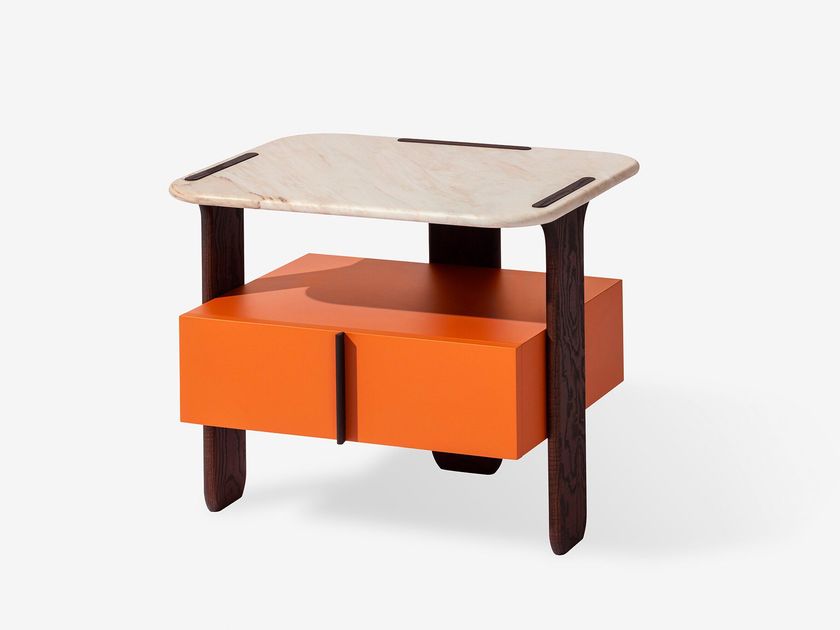 TRIO N Rectangular bedside table with wooden base and marble top By ...