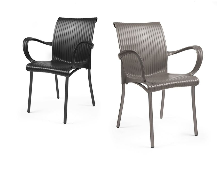 Lot De 4 Chaises De Jardin Empilables Avec Accoudoirs - Dossier Haut, Acier Laqué Noir, Textilène, 93x69x61 Cm - 14
