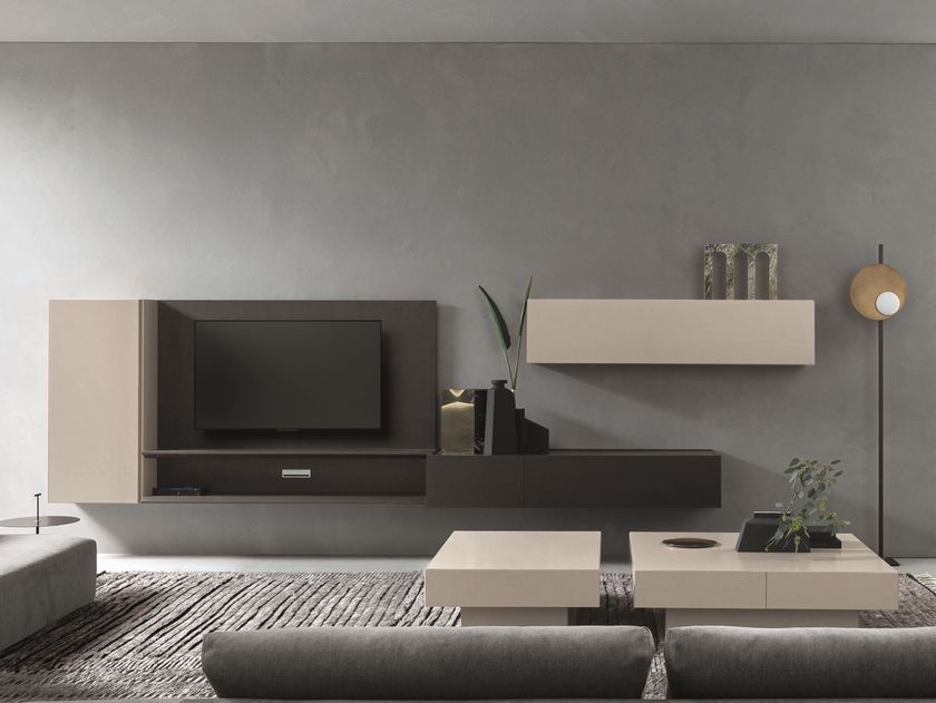 Sectional lacquered TV wall system DAY MOOVE | Composition M111 By ...