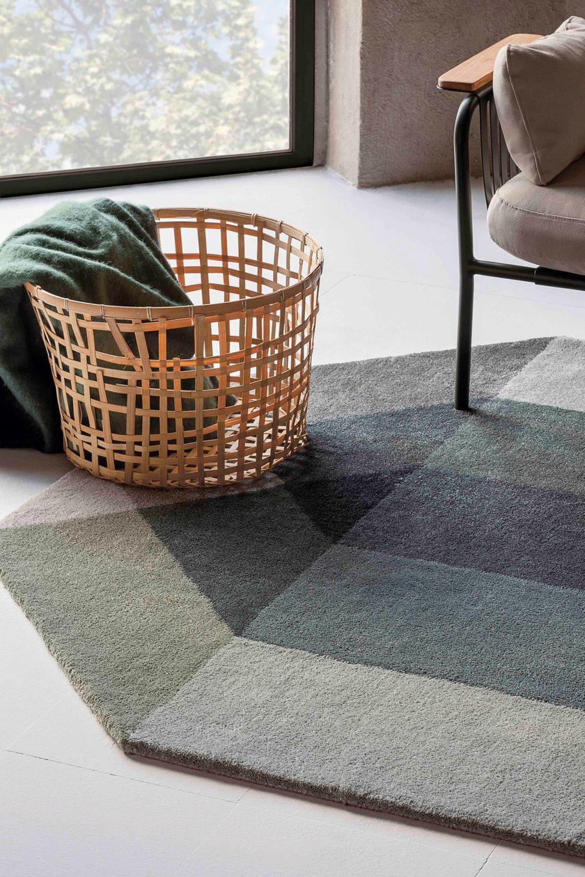 Recycled PET rug with geometric shapes DIAMOND GREEN-GREY By GAN design ...
