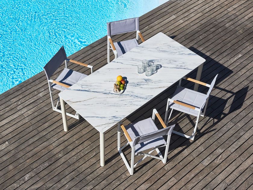Tavolo Da Giardino In Vetro E Metallo - Rettangolare 60x60 Cm, Altezza 70 Cm, Per Interni Ed Esterni, Design Moderno