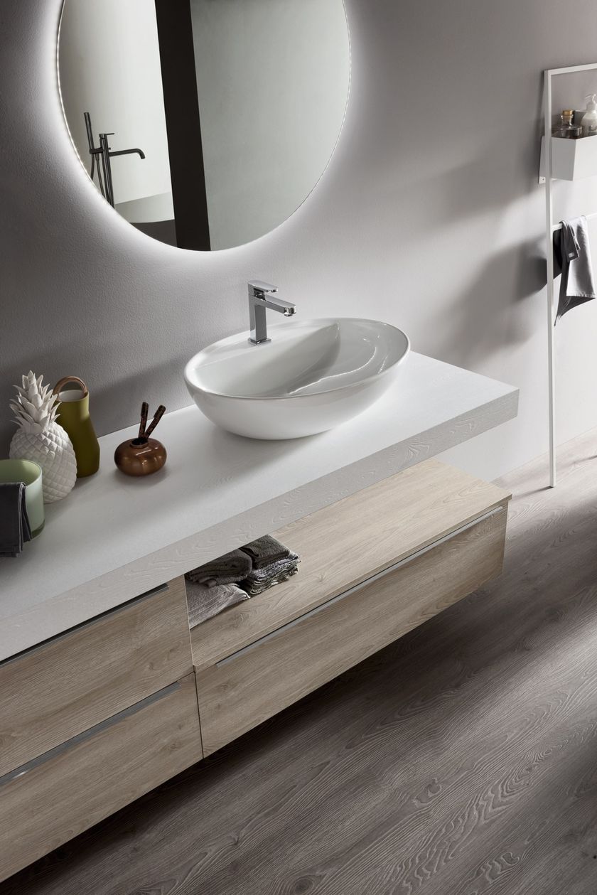 Sectional wallmounted wooden vanity unit with mirror E.LY