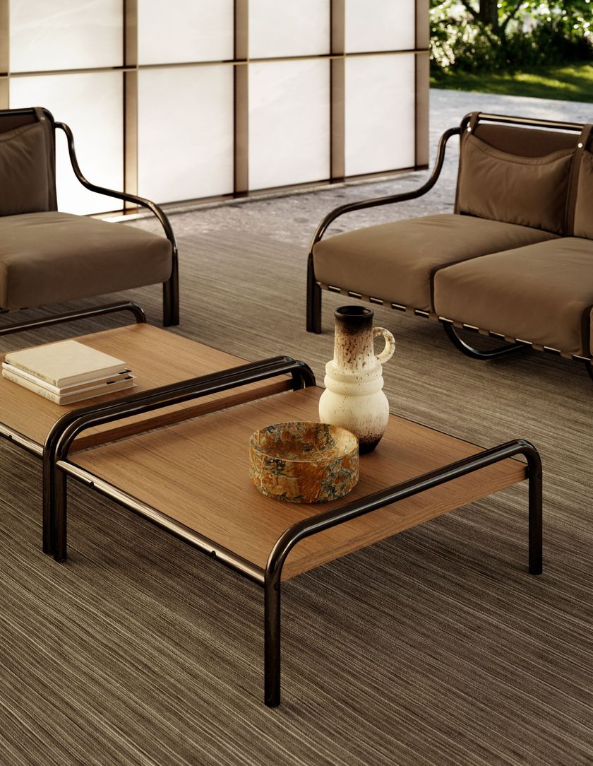 STRINGA Mesita rectangular en acero y madera By Exteta