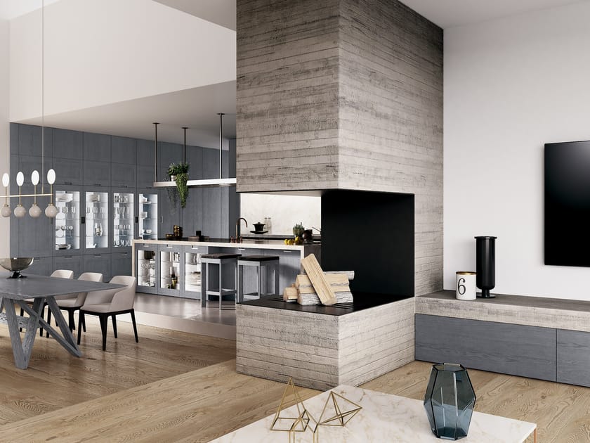 Wood veneer kitchen with island FIAMMA By GD Arredamenti