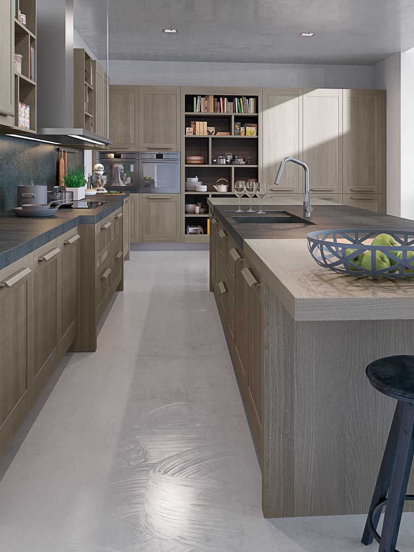 Wood veneer kitchen with island FIAMMA By GD Arredamenti