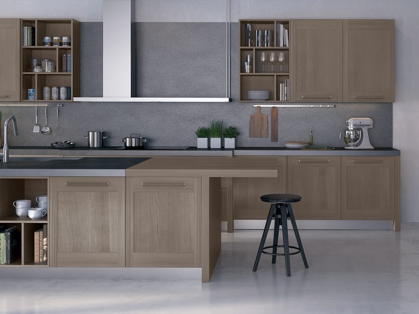 Wood veneer kitchen with island FIAMMA By GD Arredamenti