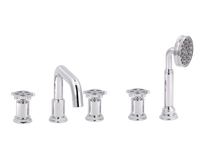 Set Doccia A 5 Fori Per Vasca - Rubinetto Cascata Contemporaneo, Cromato, Valvola Ceramica, Ottone