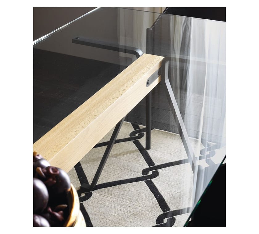 Tavolo rettangolare in acciaio, vetro e legno FRATE Driade