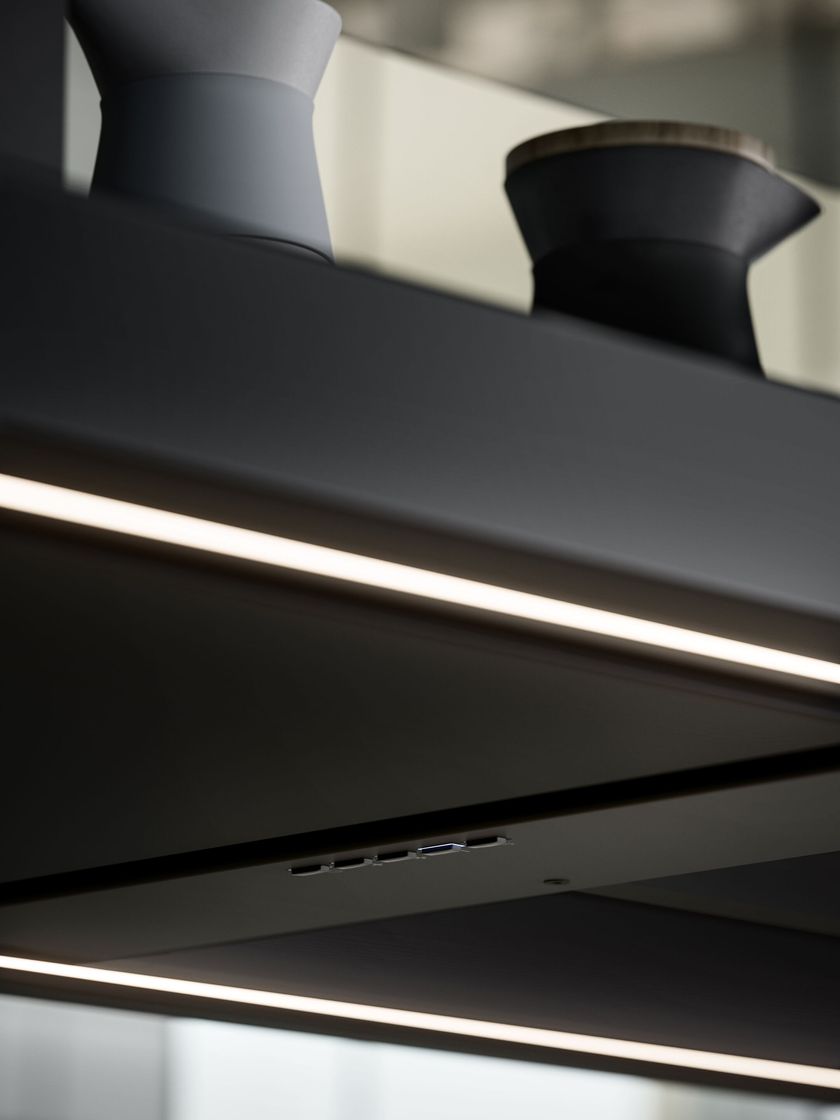 EUROPA 175 BLACK Steel island hood with integrated lighting By Falmec