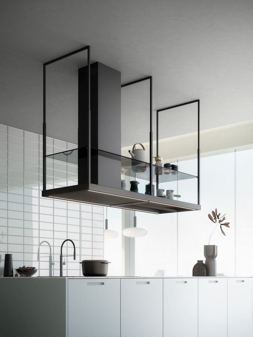 EUROPA 175 BLACK Steel island hood with integrated lighting By Falmec