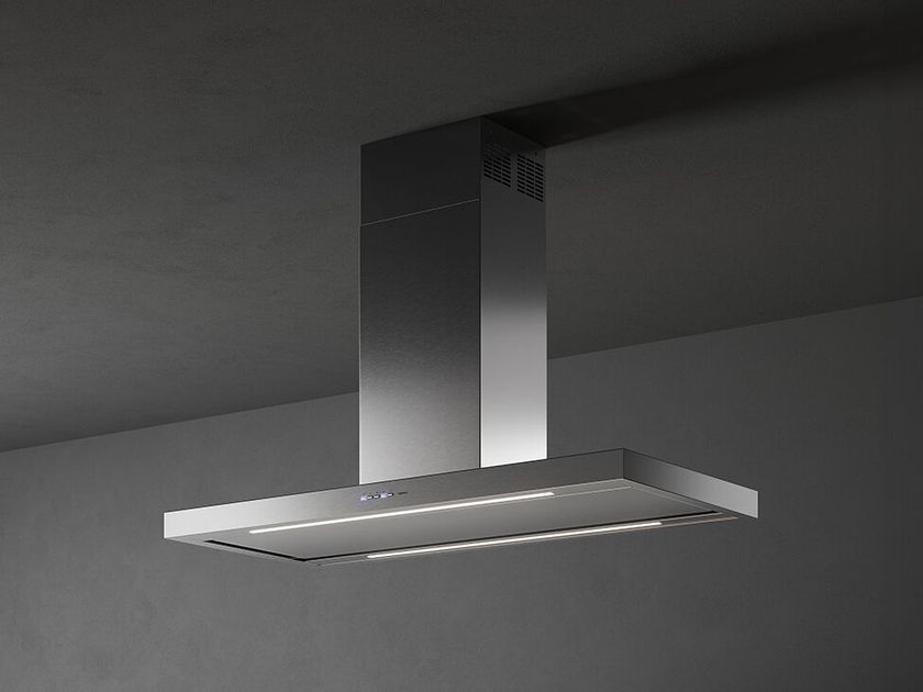 PLANE PLUS Stainless steel island hood with integrated lighting By Falmec