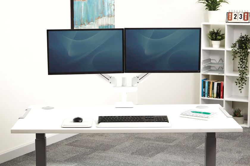 Fellowes 8042901 Braccio Doppio Per Monitor Lotus – Ergonomico Per Doppio Schermo, Regolabile In Altezza, VESA, Per Postazioni Sit-Stand