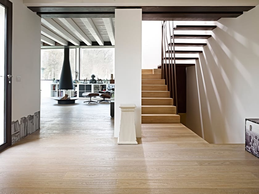 STAIR WITH MATCHING TREAD/RISER Three-crossed-layers wooden covering By ...