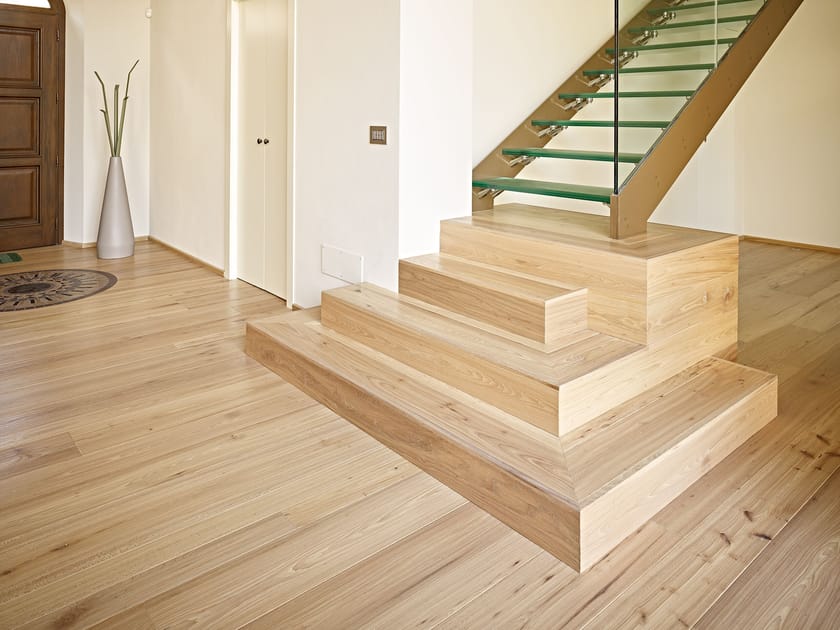 STAIR WITH MATCHING TREAD/RISER Three-crossed-layers wooden covering By ...