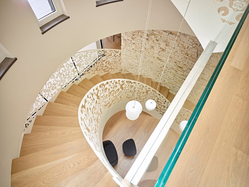 STAIR WITH MATCHING TREAD/RISER Three-crossed-layers wooden covering By ...