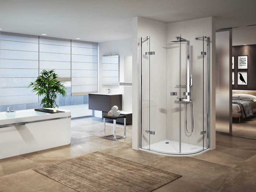 Corner semicircular shower cabin with hinged door GALA R Gala