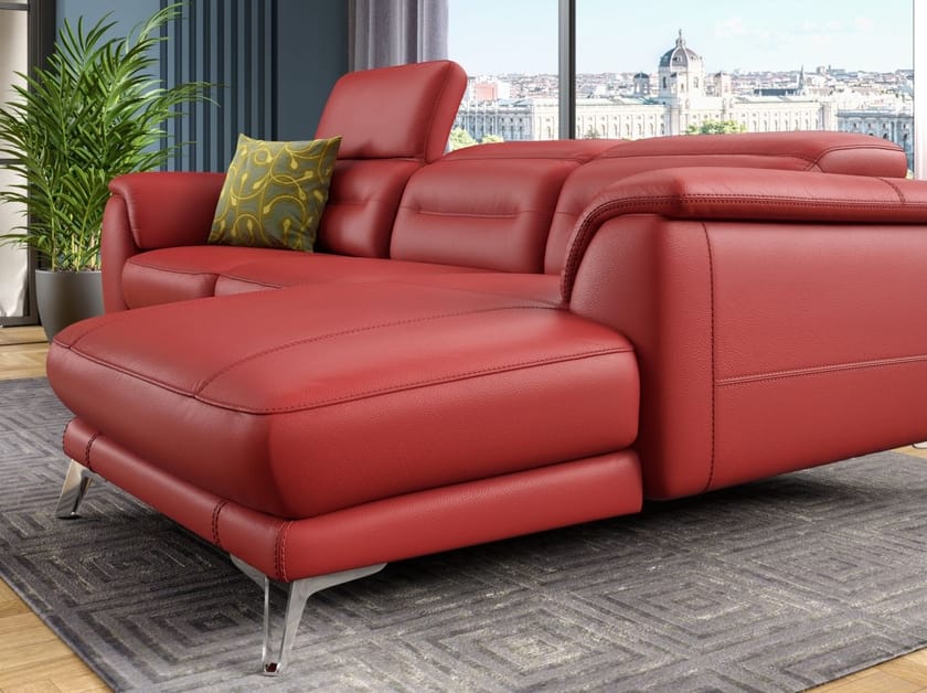 GANDINO Leather sofa with chaise longue By Sofanella