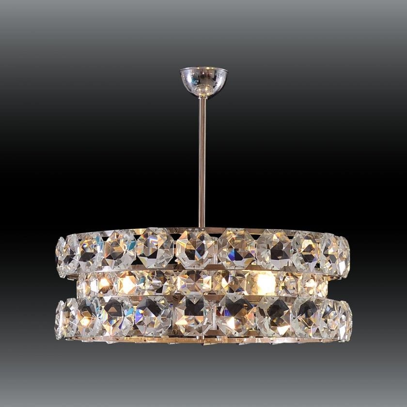 Brass pendant lamp with crystals GLASS STONE CHANDELIER By Woka Lamps