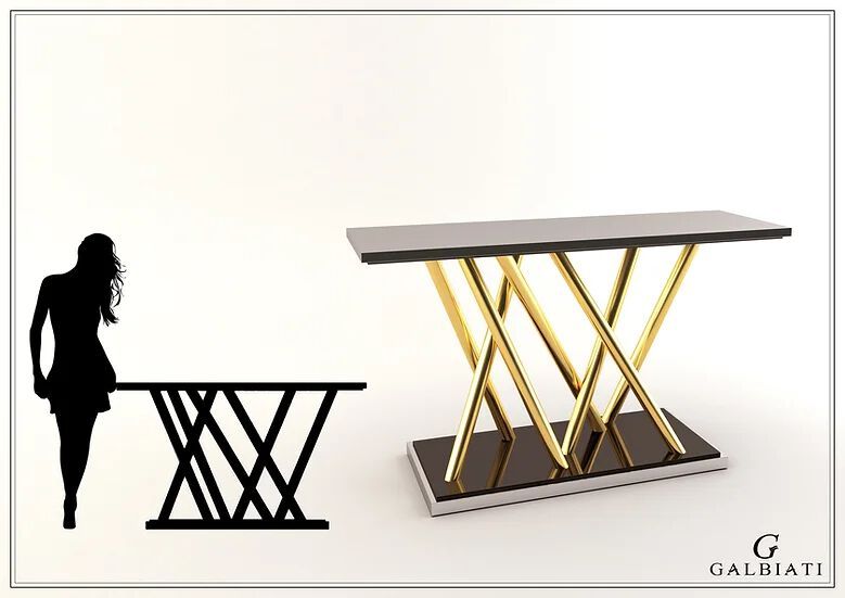 CESAR Rectangular steel and marble console table By Galbiati