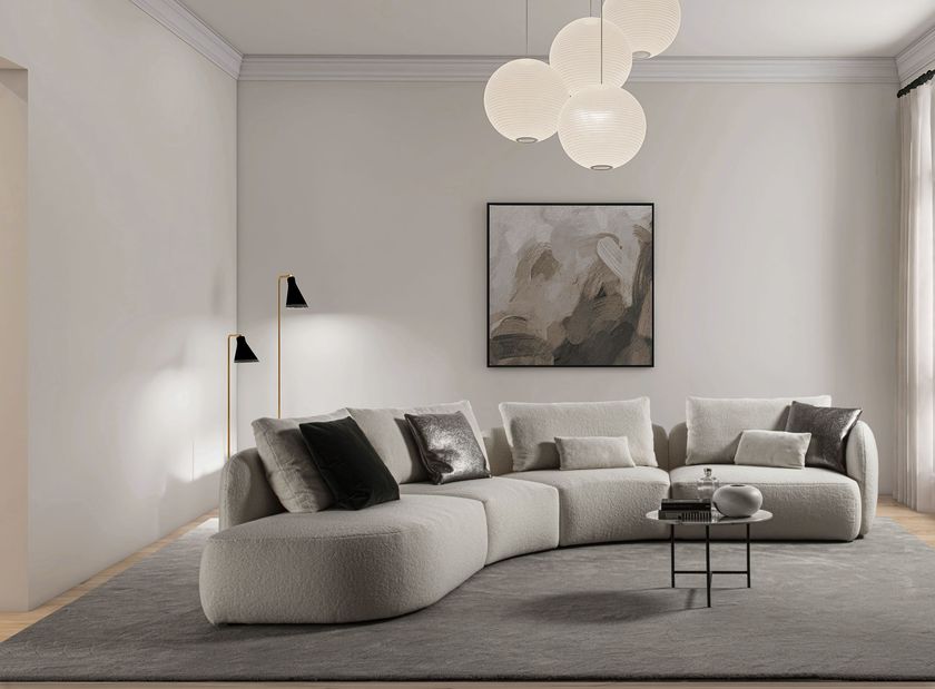 DUEPUNTOZERO Sofá modular curvo de tela con funda extraíble By Gruppo Fox