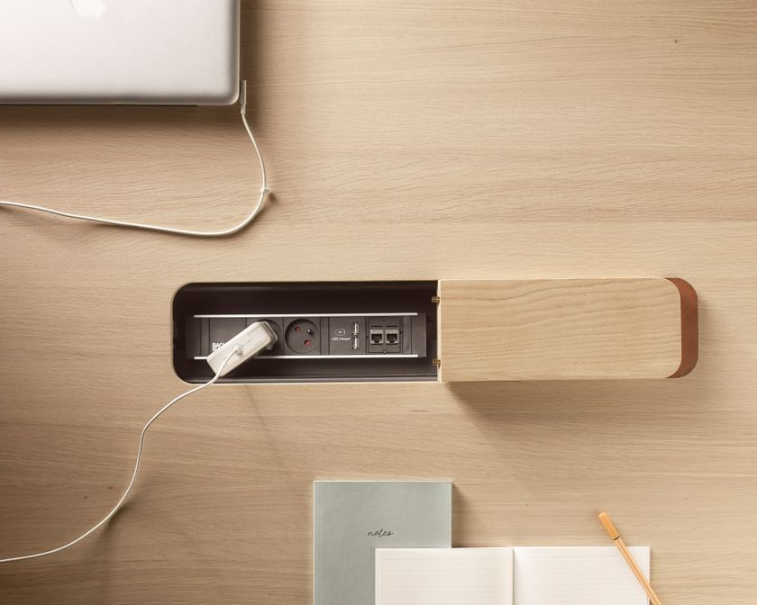 HELDU Rectangular oak meeting table with cable management By Alki