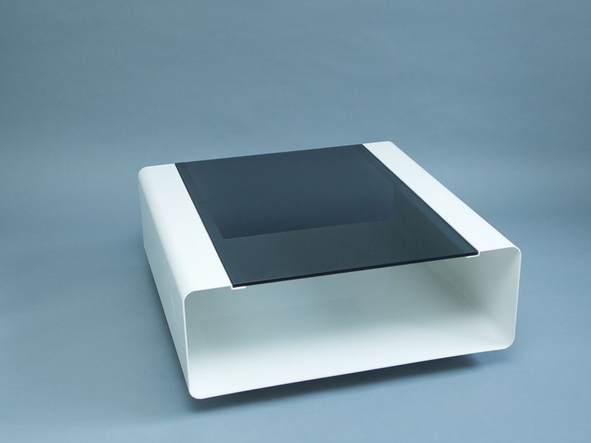 Tavolino Da Caffè Quadrato Con Contenitore - Stile Rustico Moderno, Bianco E Nero, Con Cerniere A Chiusura Ammortizzata, Grande Vano Nascosto, In MDF Con Angoli In Metallo
