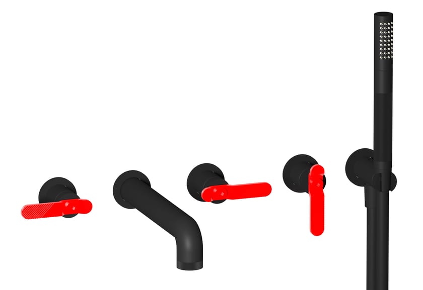 BOLD LEVER B2398 by IB - Rubinetto per vasca a 5 fori a muro con doccetta - 14