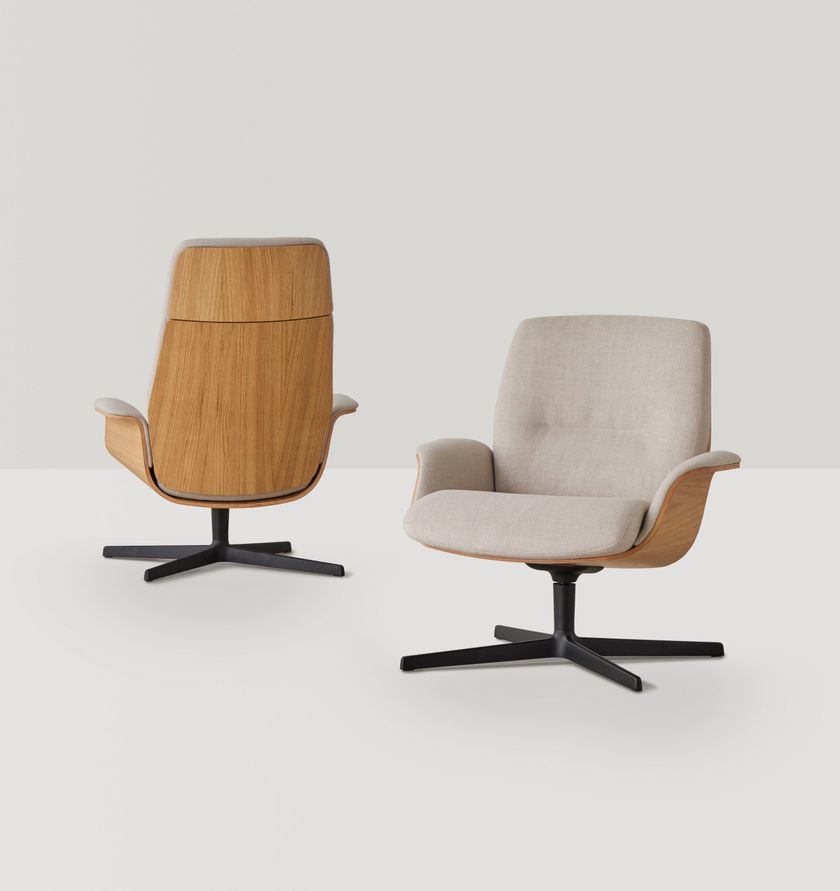 REVER Swivel fabric armchair with spoke base By INCLASS