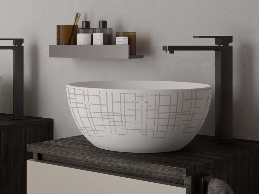 Lavabo Da Appoggio Tamula Rotondo In Ceramica - Ø 31,5 Cm, Bianco, Design Moderno Per Bagno E Toilette - Foto 4