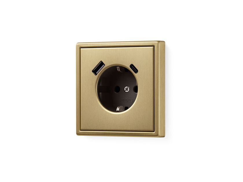 LS 990 USB C | Stainless steel electrical socket Schuko brass ...