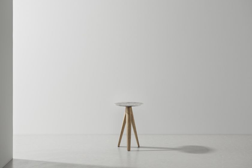 LUNA Round marble and wood high side table By District Eight