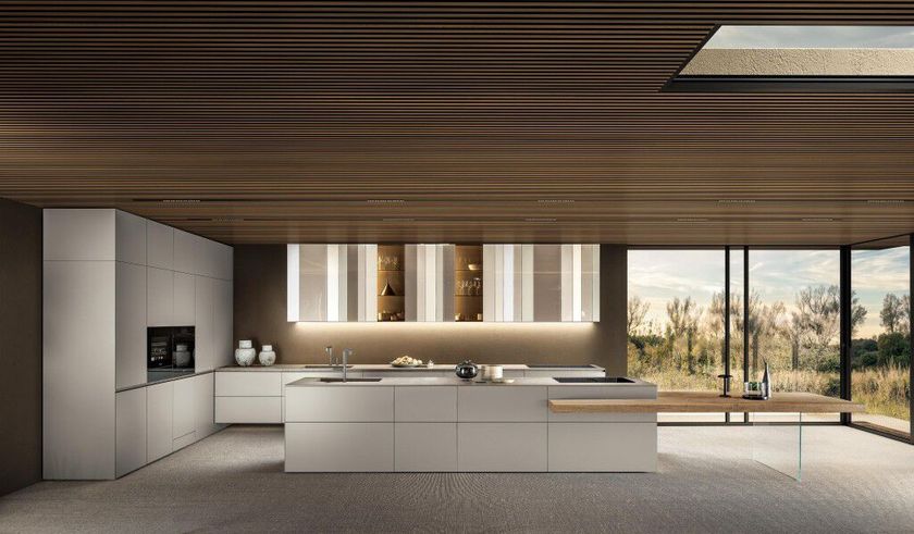 N.O.W KITCHEN 2828 Wood and glass kitchen without handles with island ...
