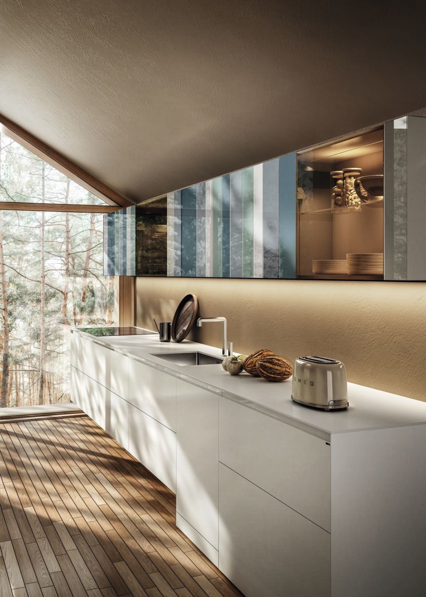 N.O.W KITCHEN 2833 Linear wood and glass kitchen without handles By Lago