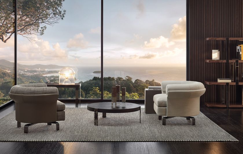 MATTIA Swivel armchair with armrests By Minotti | design Rodolfo Dordoni