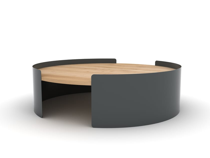 Round metal and oak coffee table MOON By Ethnicraft