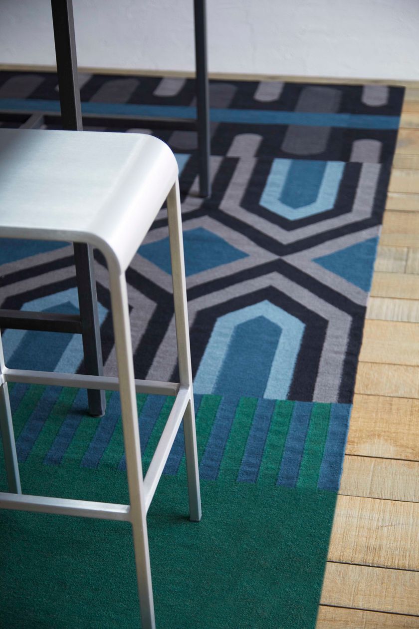 Rectangular wool rug with geometric shapes NDEBELE GREEN Ndebele ...