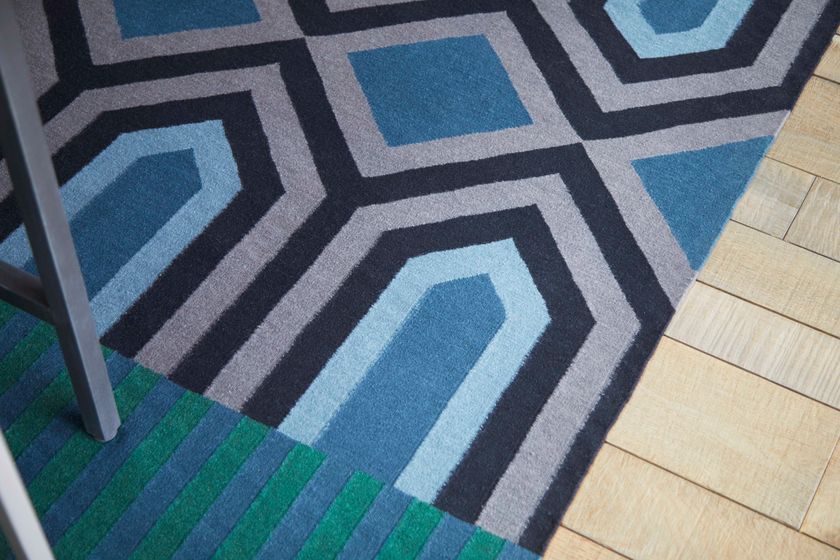 Rectangular wool rug with geometric shapes NDEBELE GREEN Ndebele ...