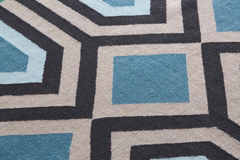 Rectangular wool rug with geometric shapes NDEBELE GREEN Ndebele ...