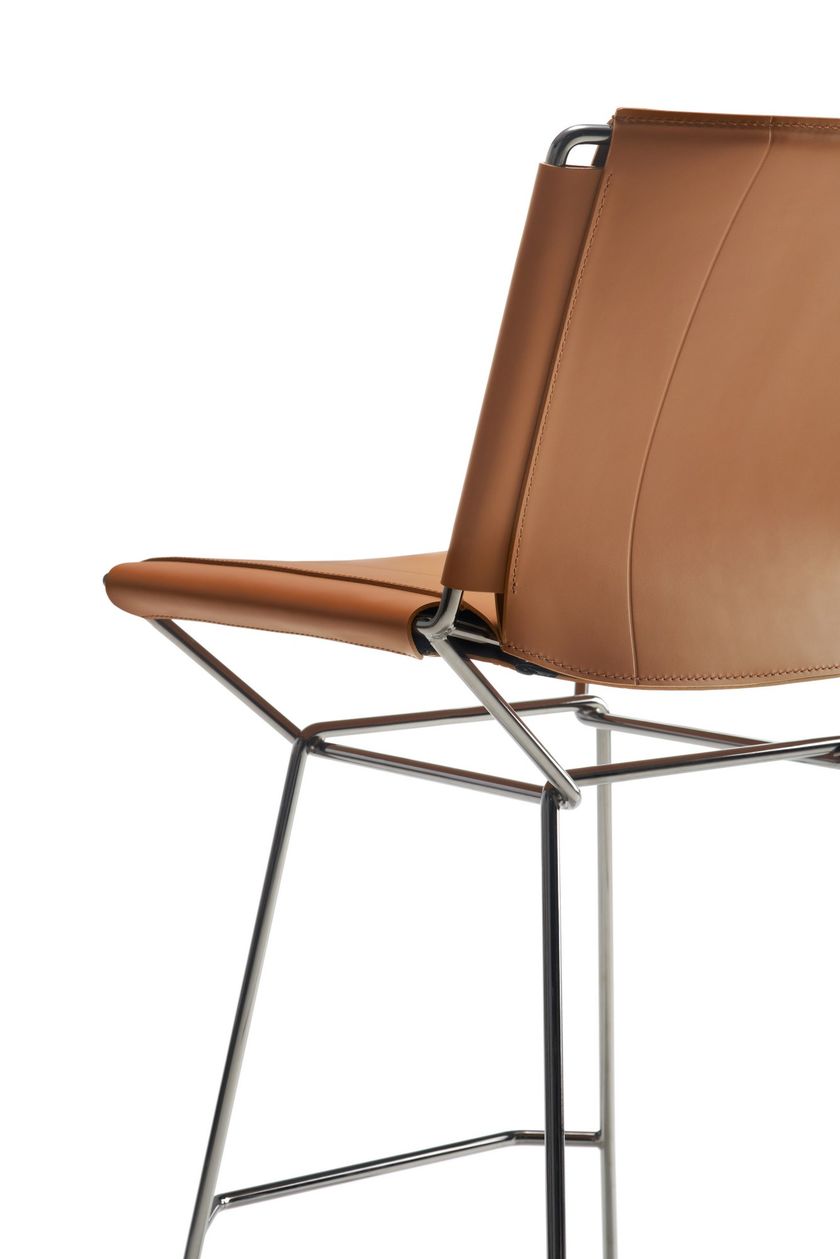 NEIL LEATHER Sled base tanned leather stool with footrest By MDF Italia ...