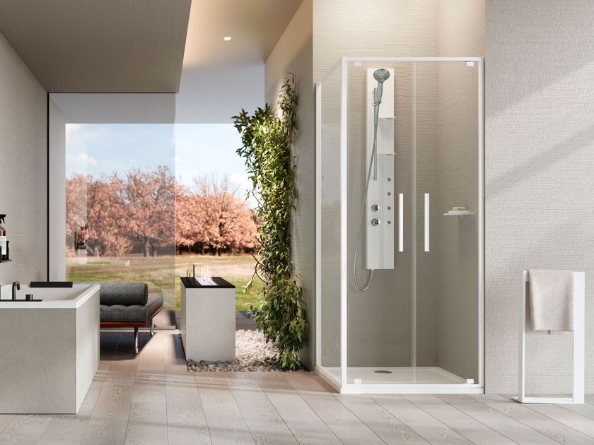 RIGA 2B Duschkabine aus Aluminium und Glas mit Flügeltür By NOVELLINI