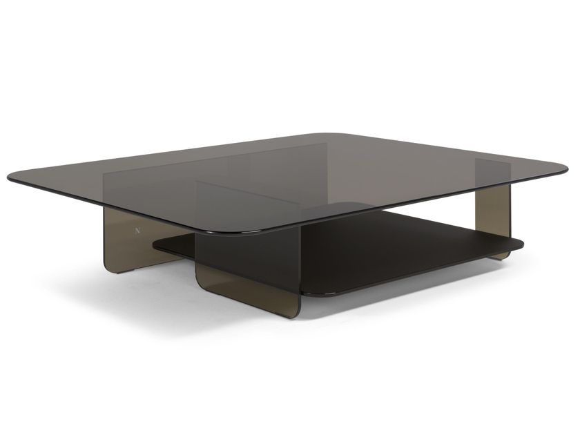 CAVA Tavolino rettangolare basso in vetro con portariviste By