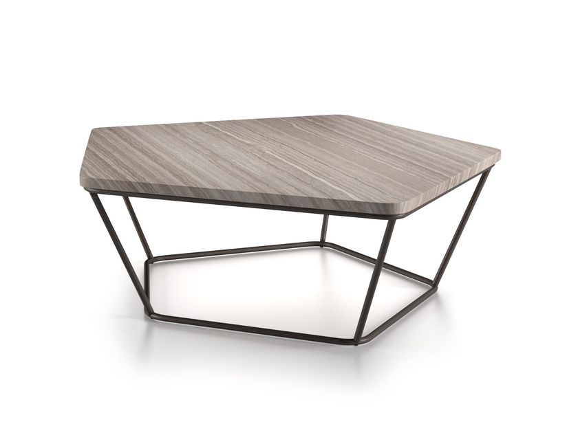 CHOCOLAT Low metal coffee table with marble top By Natuzzi Italia