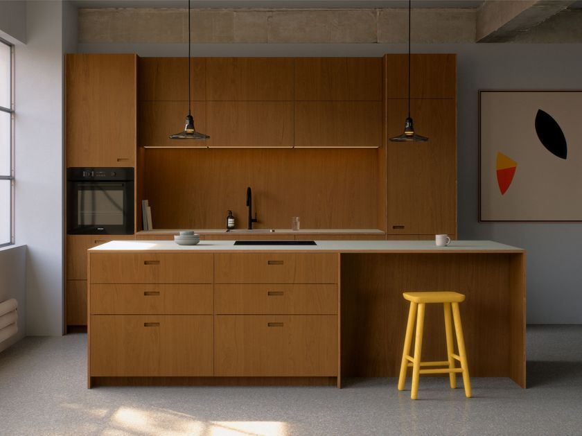 SMART LINE KITCHEN SYSTEMS KS16 Linear wood veneer kitchen with island ...