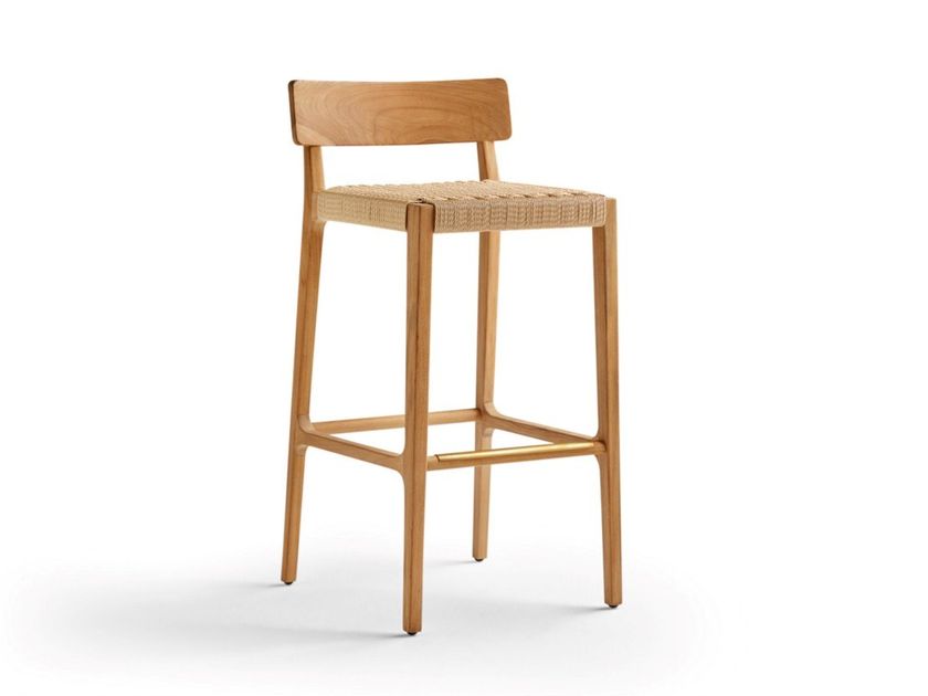 PARALEL High teak stool with back By POINT | design Gabriel Teixidó