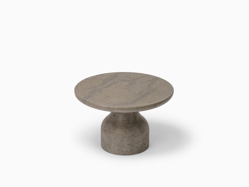 PESO Low coffee table Low round calcareous stone coffee table By MOR