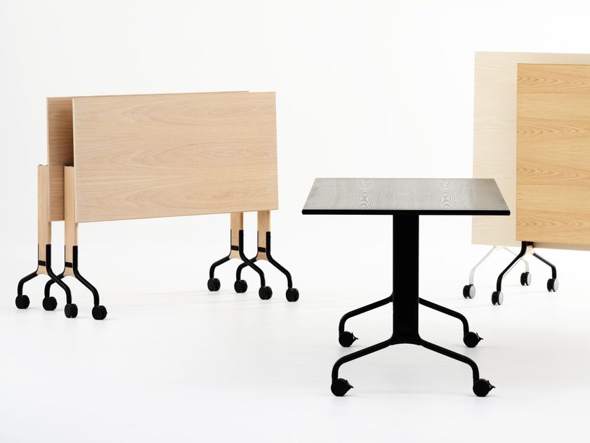 Rectangular drop-leaf wood veneer table with castors ROLLO By Karl ...