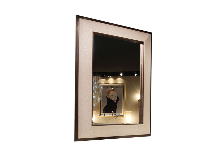 SPECCHIO RETTANGOLARE CM 70X50 CON CORNICE IN PELLE NERA PER BAGNO