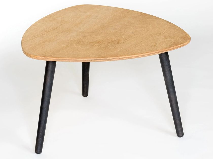 Honyee Tavolino Da Caffè Moderno Triangolare – Piano In Vetro Temperato E Gambe In Legno Naturale, 108x72,4x40,9 Cm, Per Soggiorno