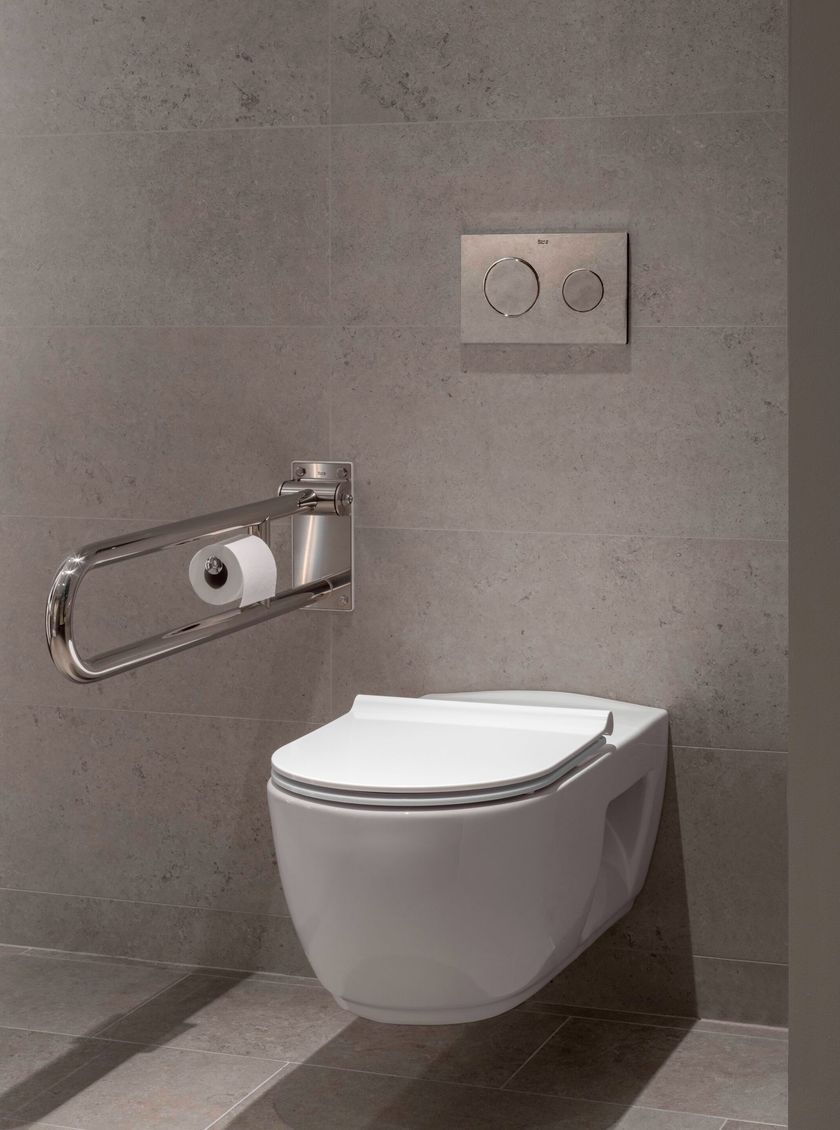 COMFORT Folding plastic grab bar with paper holder By Roca