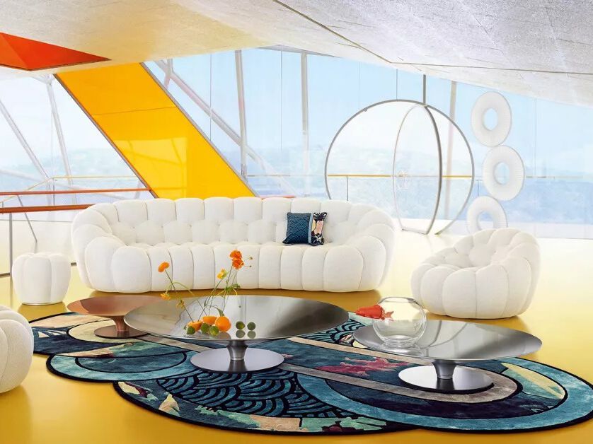 OVNI UP Low round glass and aluminium coffee table By Roche Bobois